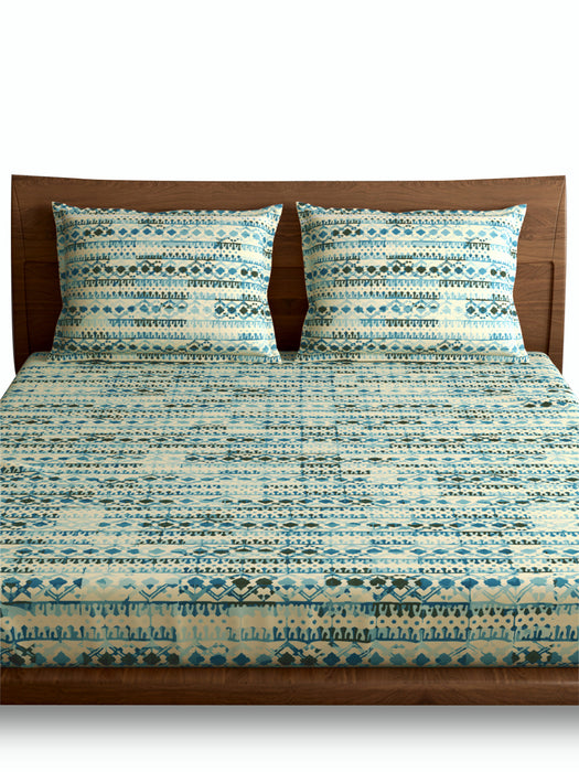 300 TC Jharokha Blue 100% Cotton King Size Bed Sheet with 2 Pillow