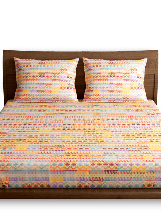 300 TC Jharokha Yellow 100% Cotton Queen Size Bed Sheet with 2 Pillow Covers