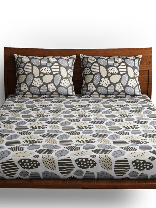 300 TC Mosaic Grey 100% Cotton Queen Size Bed Sheet with 2 Pillow Covers