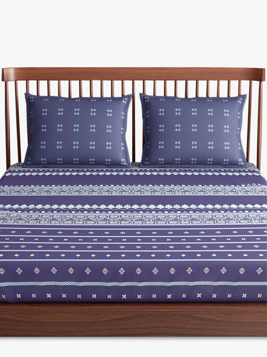 300 TC Hooghly Navy 100% Cotton King Size Bed Sheet with 2 Pillow Covers