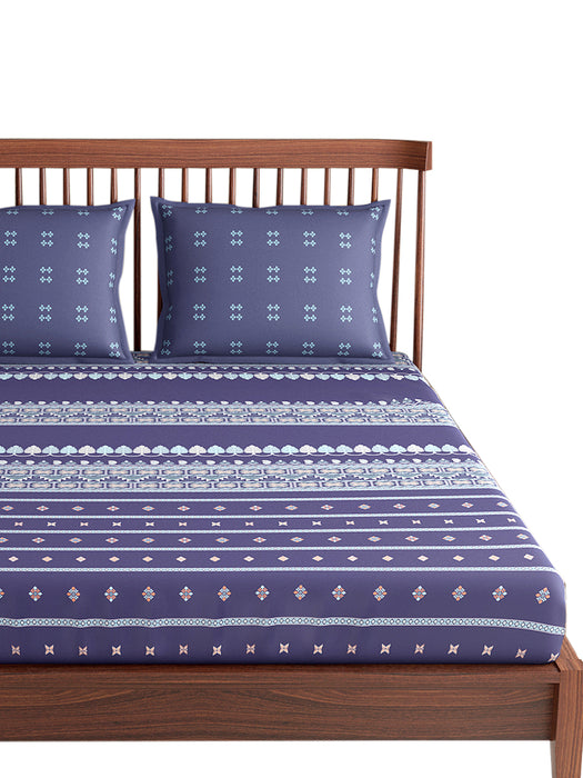 300 TC Hooghly Navy 100% Cotton Queen Size Bed Sheet with 2 Pillow Covers
