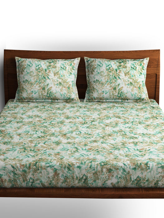 300 TC Fern Green 100% Cotton Queen Size Bed Sheet with 2 Pillow Covers