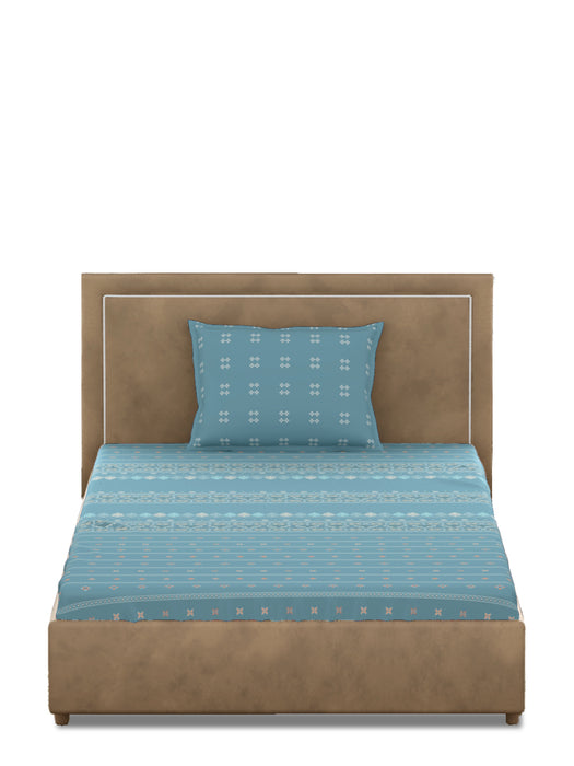 300 TC Hooghly Aqua 100% Cotton Single Bed Sheet with 1 Pillow Cover