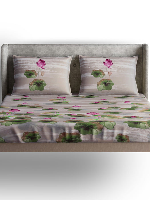 300 TC Lotus Sand 100% Cotton Queen Size  Bed Sheet with 2 Pillow Covers
