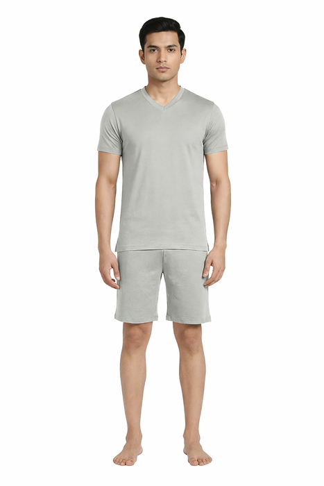 Petal Home Men’s Premium Modal Cotton Pyjama Set-Stylish V Neck T Shirt and Shorts Comfortable Breathable Casual Night Suit Wear for Men Relaxed Fit Home and Sleepwear