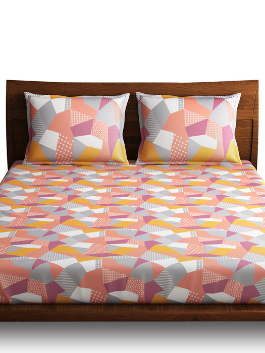 300 TC Origami Multicolor 100% Cotton King Size Bed Sheet with 2 Pillow Covers