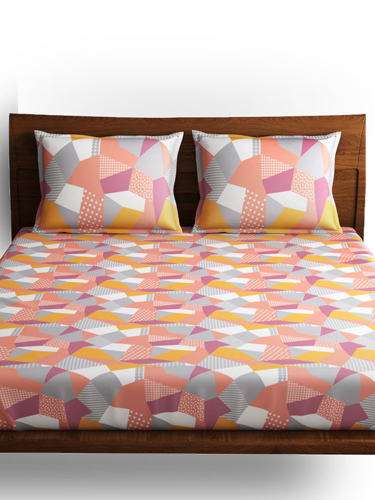300 TC Origami Multicolor 100% Cotton Queen Size Bed Sheet with 2 Pillow Covers