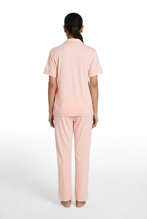 Women's Modal Cotton Solid Pink Night Suit Shirt and Pyjama Set Extra Large Size Soft Breathable Sleepwear Comfortable Loungewear for Women Nightwear Set