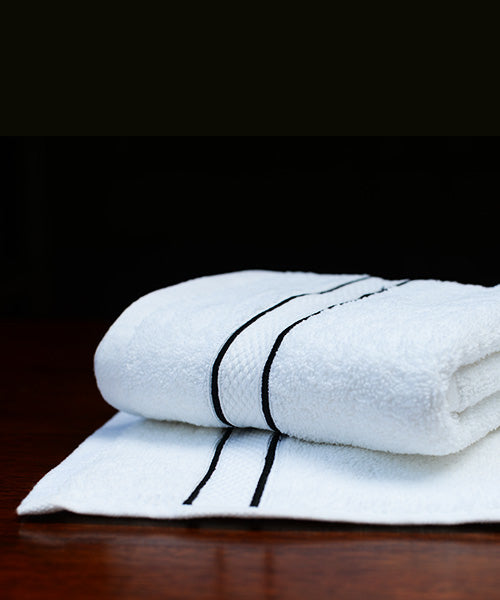 Black Cording White Hand Towels - Set of 2