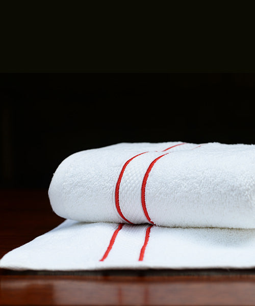 Red Cording White Hand Towels - Set of 2