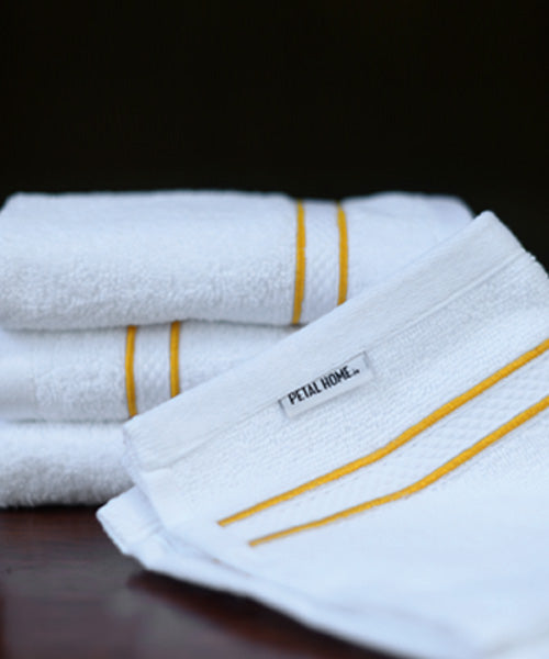 Yellow Cording White Face Towels - Set of 4